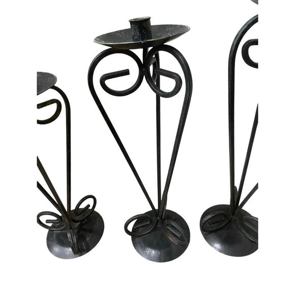 VINTAGE FRENCH COUNTRY PILAR CANDLE STICK DECOR SET OF 3 IRON BOHO GRUNGE - Picture 11 of 12